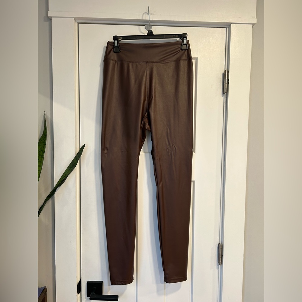 AERIE OFFLINE Faux Leather Brown Legging size L